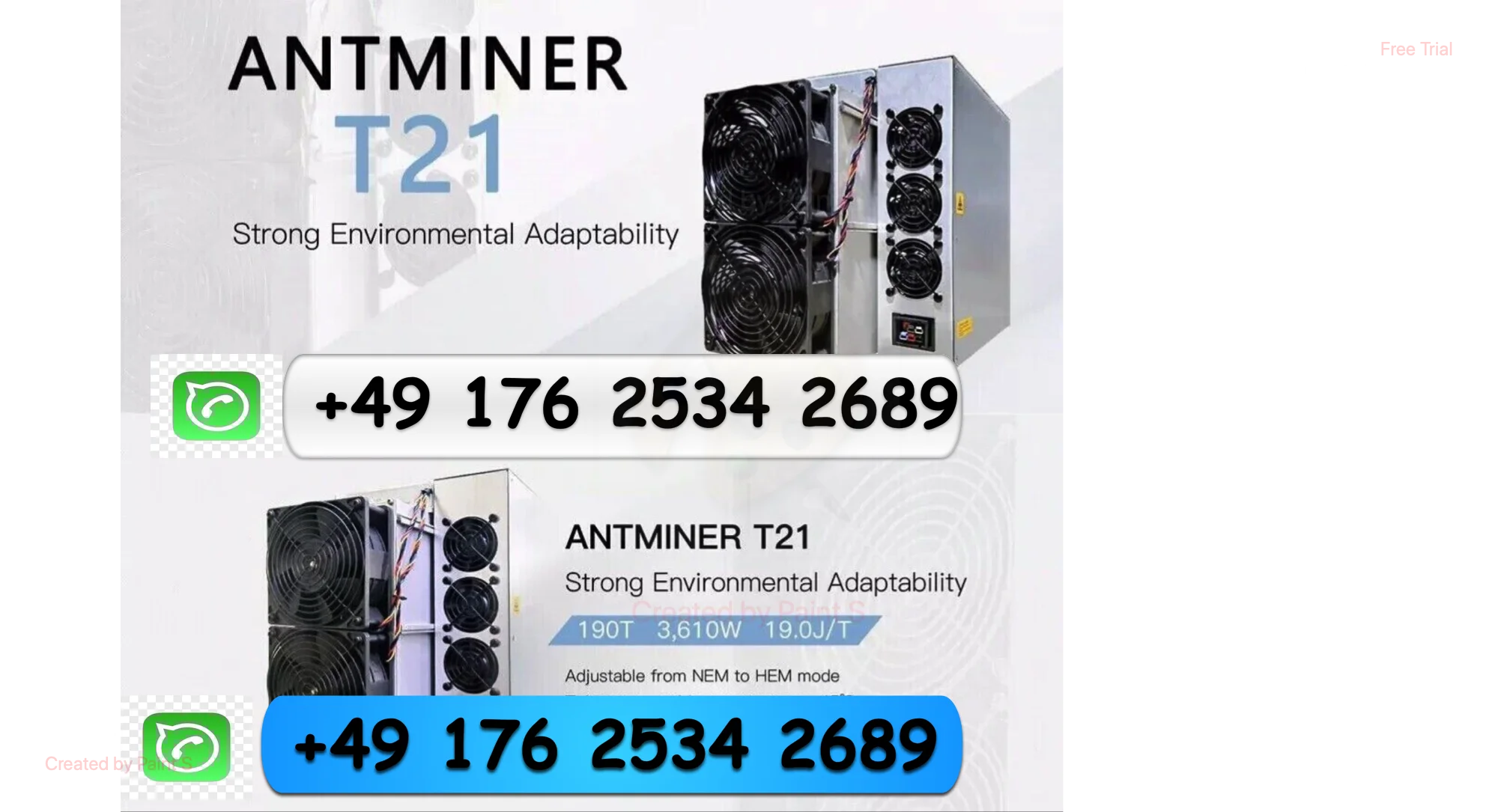 

H ! СКИДКА Новый Antminer T21 190T 3610W 380V-415V алгоритм SHA-256 Bitmain Mining BTC Bitcoin Miner со шнуром питания