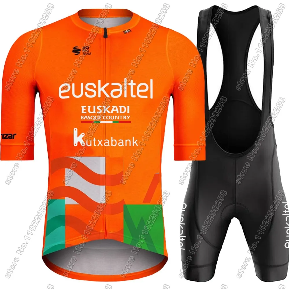 Cycling Jersey Euskaltel Euskadi Team 2024 Set Orange Clothing Road Bicycle Bib Shorts Suit MTB Wear Maillot Culotte