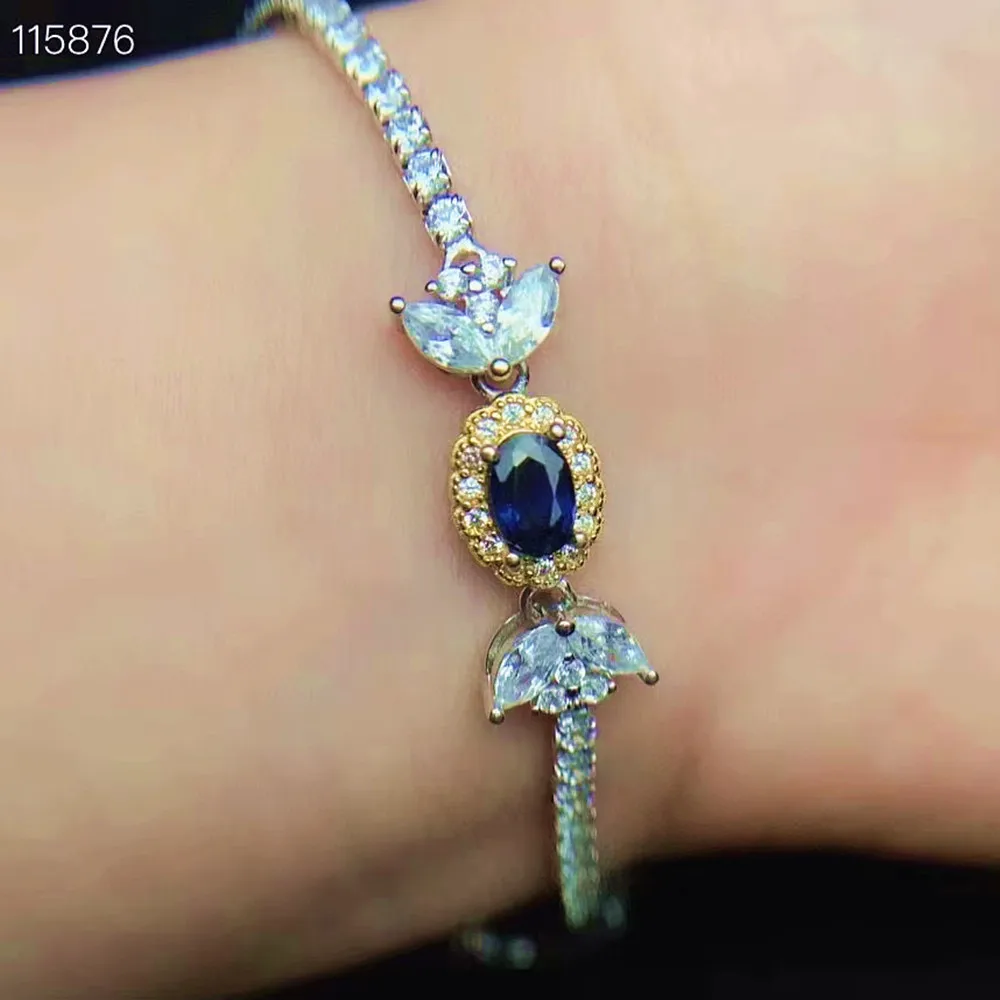 

KJJEAXCMY fine jewelry S925 sterling silver inlaid natural sapphire Girl new vintage hand Bracelet Support test Chinese style