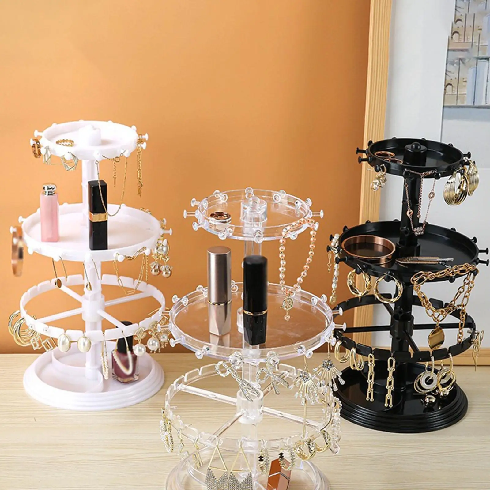 

Rotating Earring Organizer Carousel 2 Layer Durable Jewelry Display stand rack for Glasses Countertop Lipstick Bracelet Watch