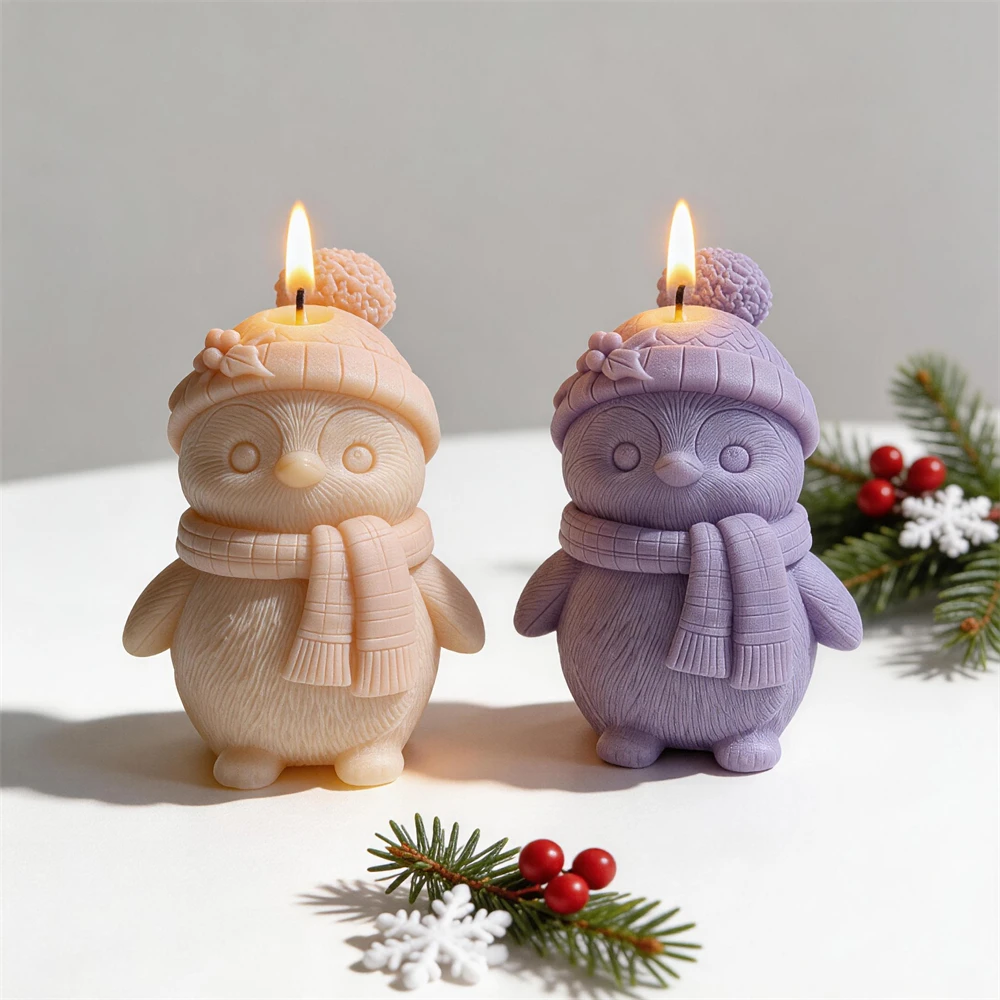 Christmas Winter Penguin Candle Mold Christmas Animal Soy Wax Silicone Mold Plaster Gypsum Soap Mould Festive Home Decor