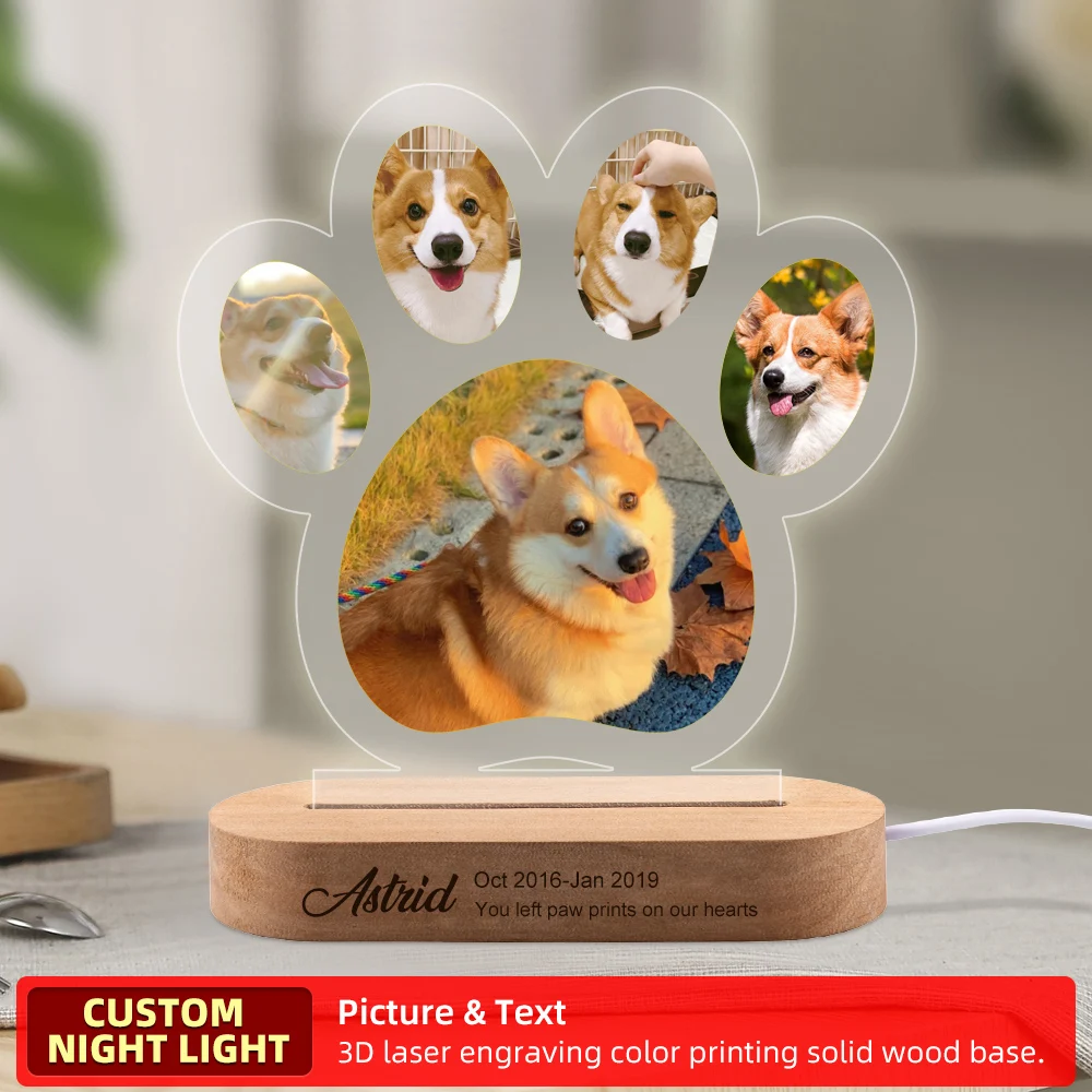 Foto personalizada para cachorro, luz noturna, presente memoral para animais de estimação, placa memorial para animais de estimação, presente personalizado para perda de animais de estimação