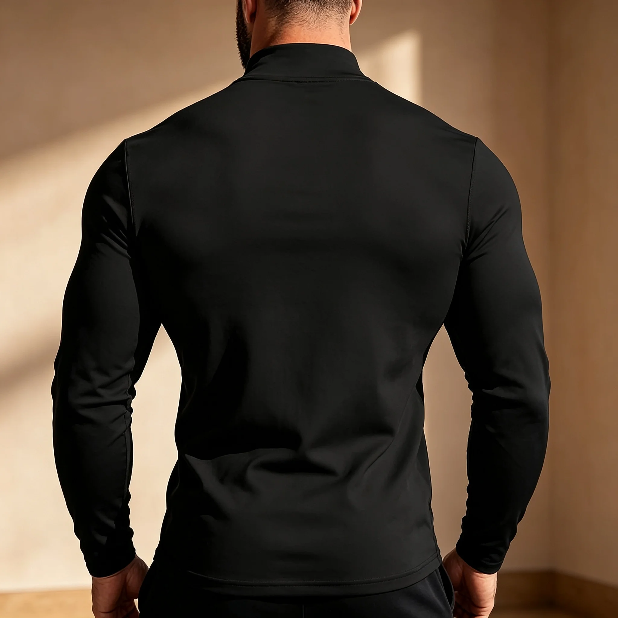 Herren Mock Neck Langarm-Thermoshirts mit Los Angeles-Schriftzug, dehnbar, eng anliegend, als Basisschicht, lässiges warmes Unterhemd für den Herbst. – Detail 3
