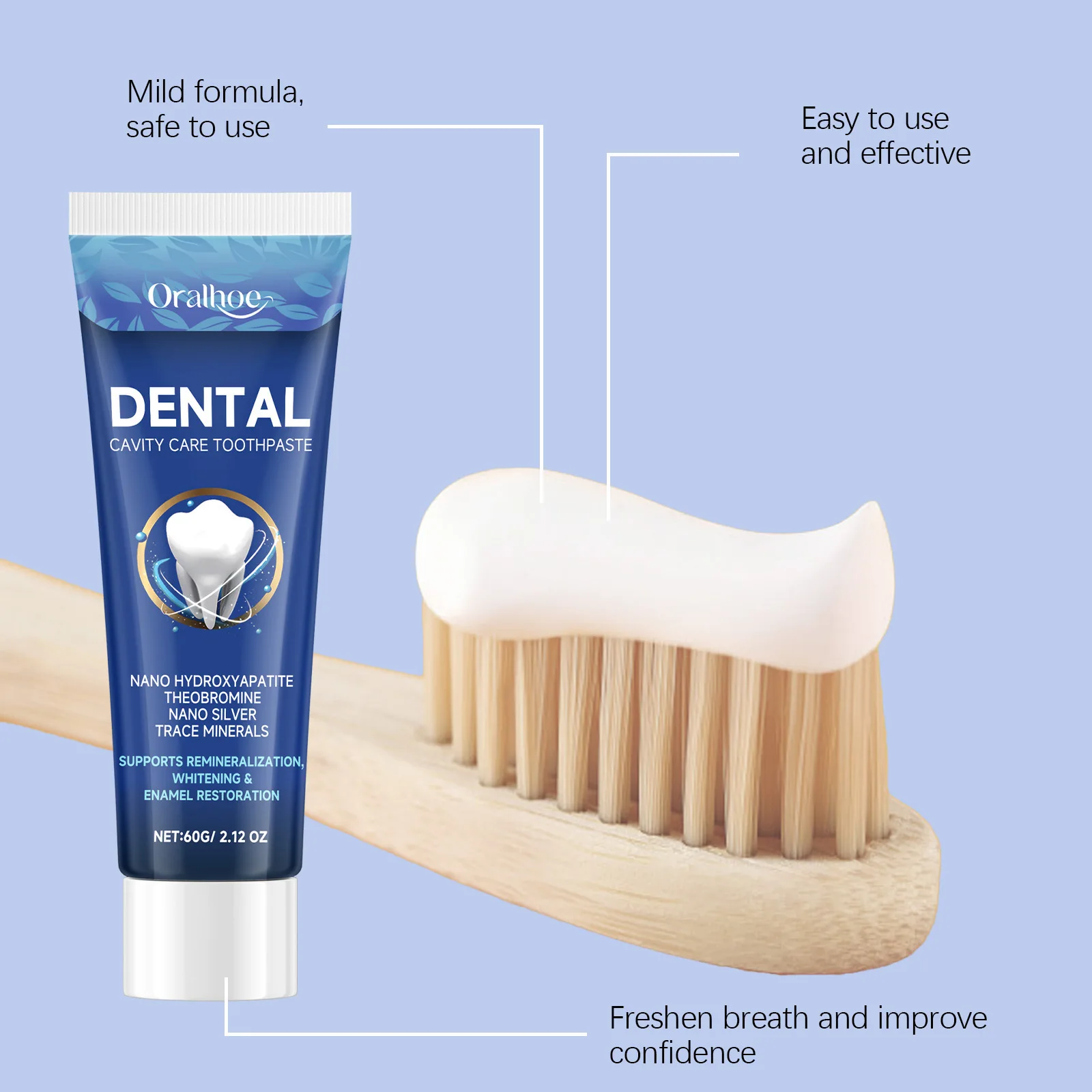 معجون أسنان لإصلاح تجويف 60 جرام من Oralhoe مزيل بقع الرائحة والتنفس المنعش ومضاد للتسوس والعناية بالفم معجون أسنان لتبييض الأسنان النظيفة #4