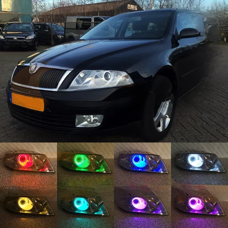 Zestaw Ultra Jasnych, Wielokolorowych RGB LED Angel Eyes (Halo Rings) Bluetooth App do SKODY OCTAVII MK2 PRZED LIFTINGIEM (2004 - 2008) — zdjęcie 2