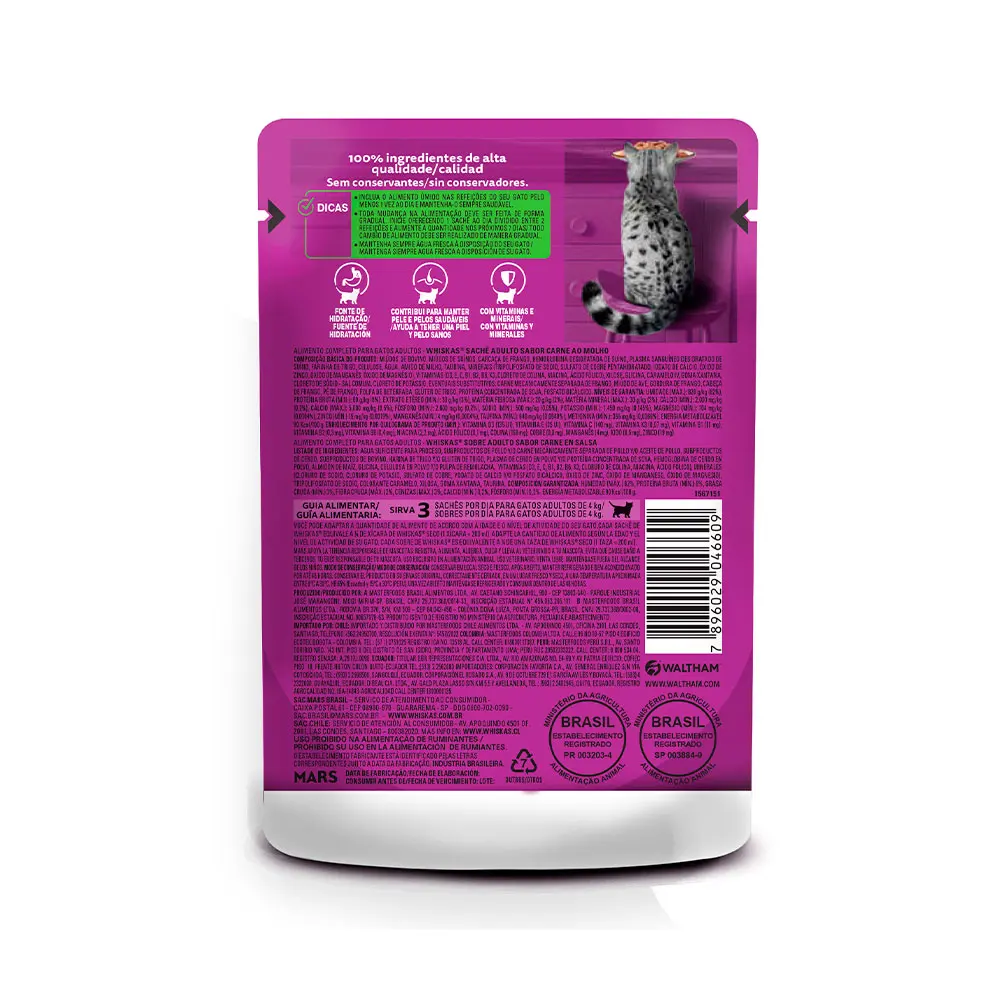 Wet Ration Whiskas Adult Cats Soat Meat Flavour to Sauce 85g