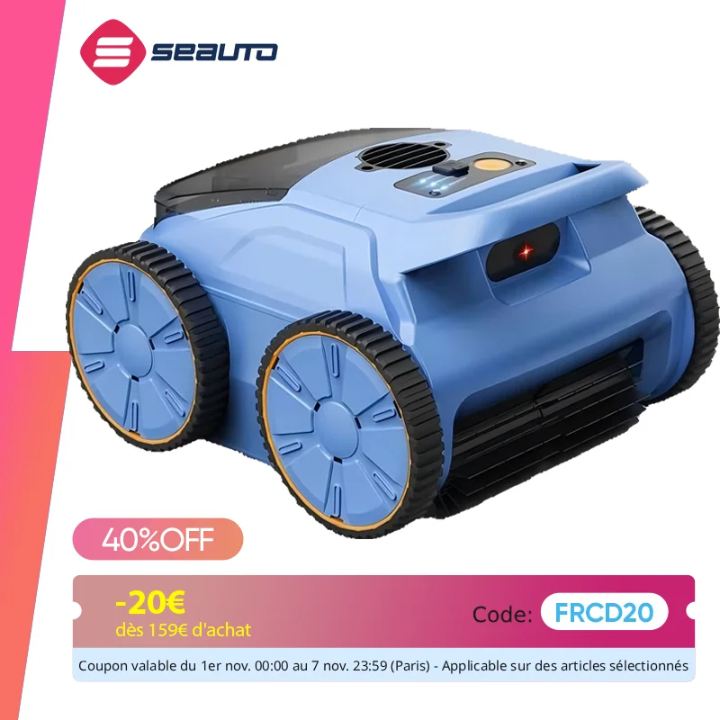 Aspirateur de piscine Seauto, 3 modes pour piscines creusées et hors sol jusqu'à 2150 m2. Ft., dure jusqu'à 150 minutes, moteur double sans balais 180 W