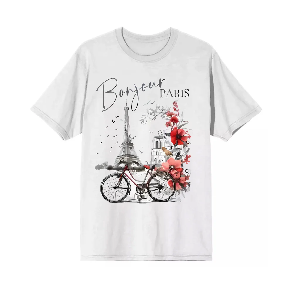 

T Shirt Harajuku Streetwear Casual Top for Summer Spring Women's Clothing Short Sleeve Round Neck Paris Print Crew Neck T-shirt