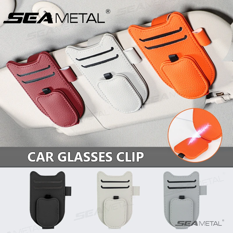 SEAMETAL Luxury Car Visor Glasses Clip Magnetic Wear-Resistant Sunglasses Holder 3 in 1 Auto Eyeglasses Clip with Card Holder