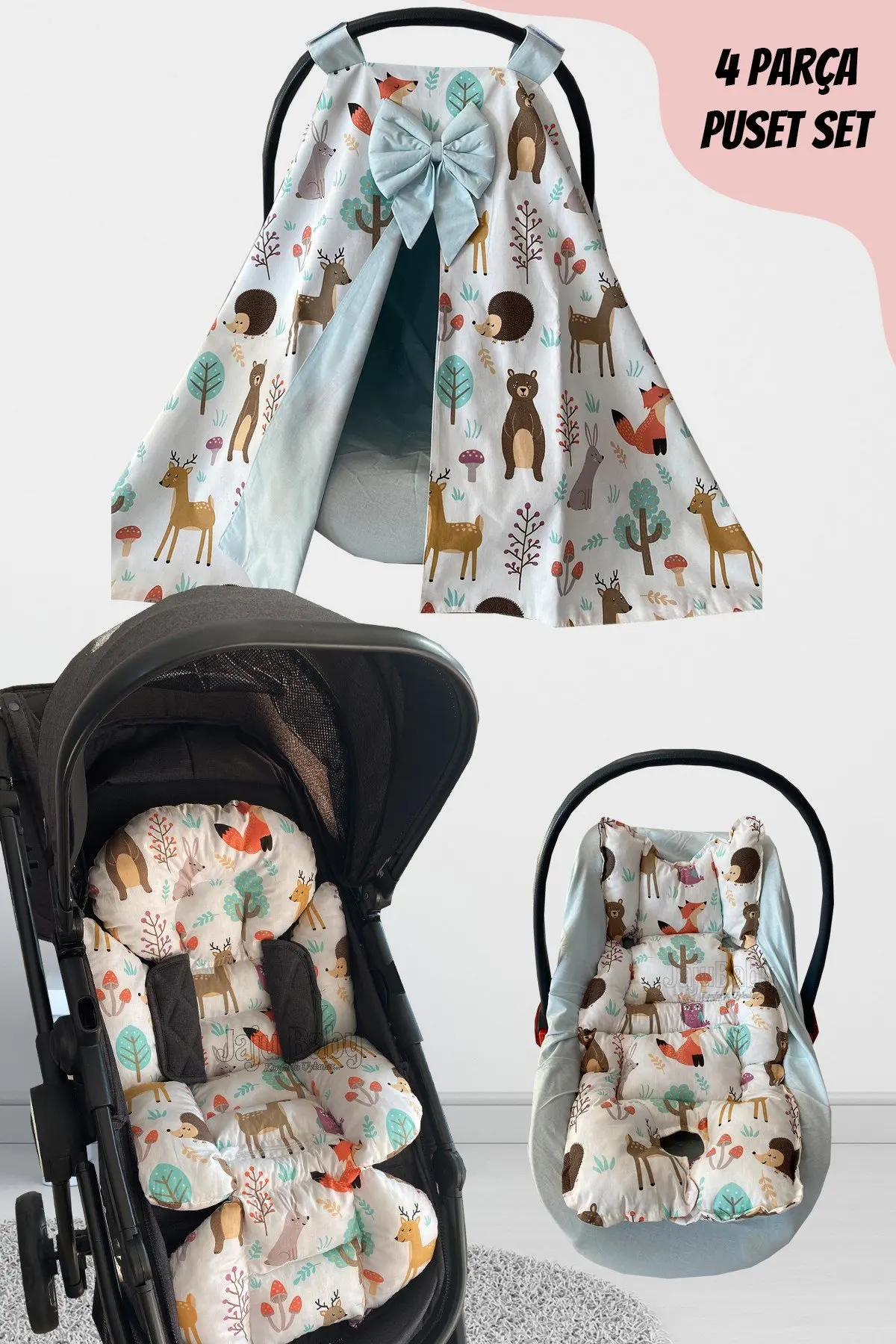 

Handmade Forest Patterned 4-Piece Stroller Set (With Holder)