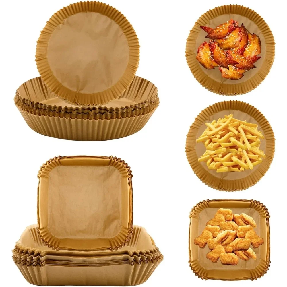 Papier jetable pour friteuse à Air, 50/100 pièces, revêtement rond/carré/rectangle, antiadhésif, format rond spécial, papiers de cuisson, accessoires de cuisine