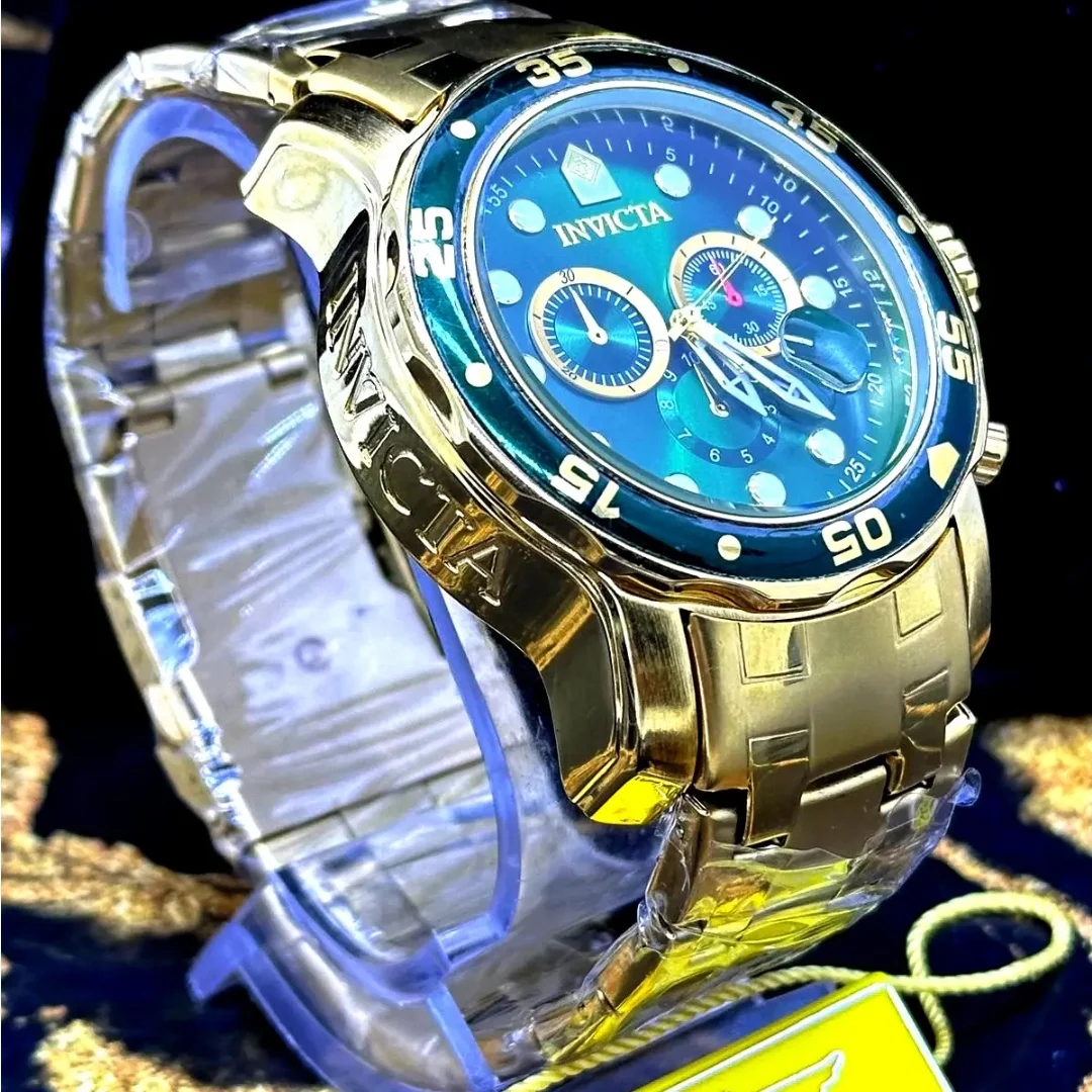 Relógio Masculino Invicta Pro Diver de Luxo Banhado a Ouro 18K em Aço Inoxidável À Prova D'água em Piscina com Caixa Velcro