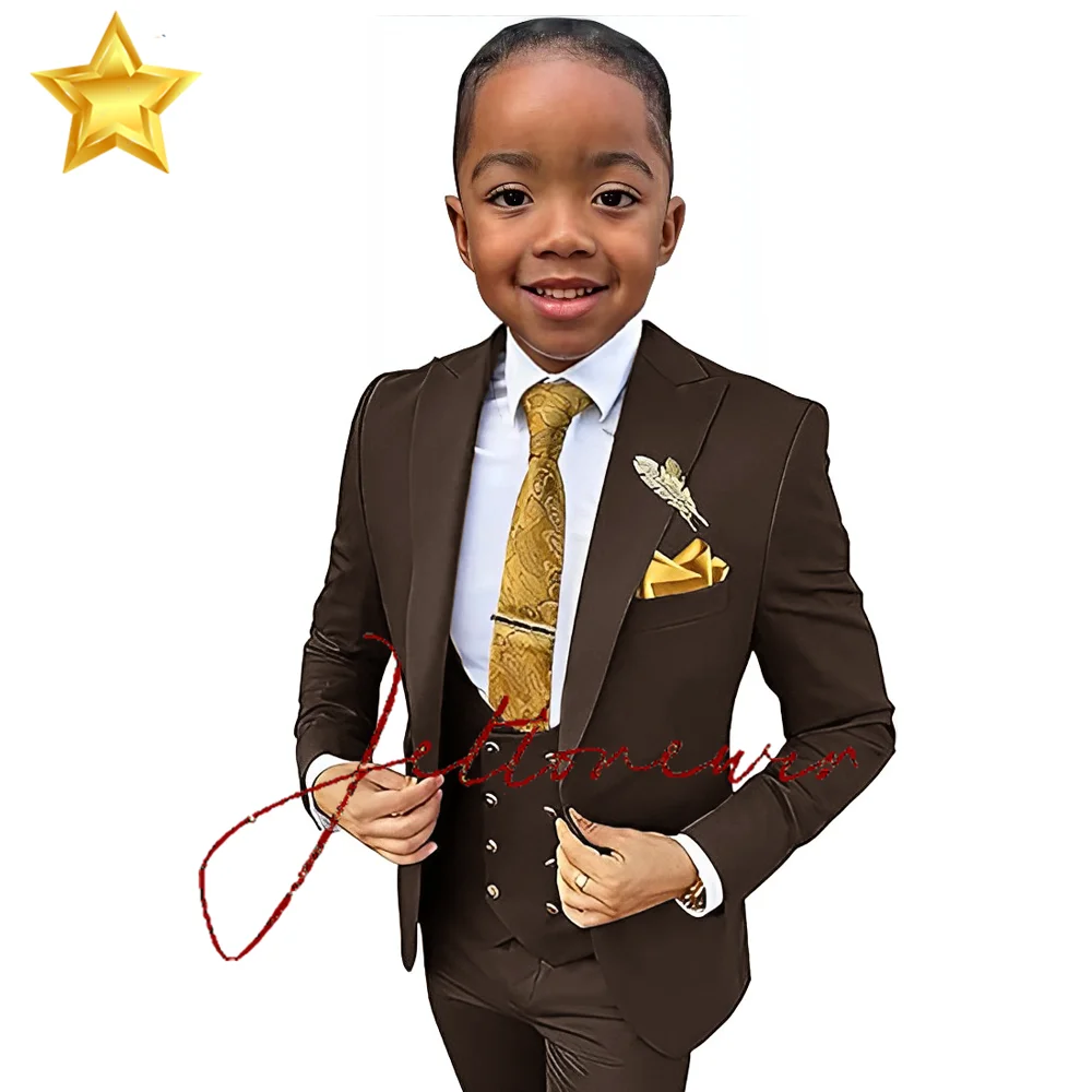 Turquoise Boys Suit 2-16 Years Old Jacket Pants Vest 3 Piece Set Kids Formal Wedding Tuxedo Gun Lapel Blazer Child