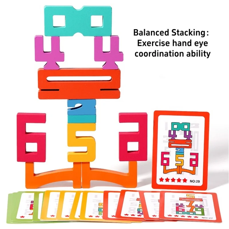 Jouets mathématiques Montessori, blocs de construction à empiler de chiffres en bois, jouet d'équilibre numérique, apprentissage préscolaire des nombres, cadeaux pour enfants