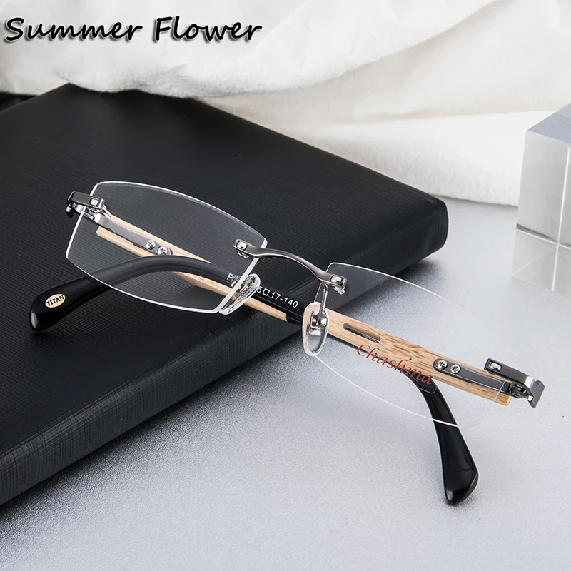 

Pure Titanium Eyewear Bamboo Wood Prescription Glasses RX Lenses Men Rimless Wooden Eyeglasses Frames for Recipe Spectcles