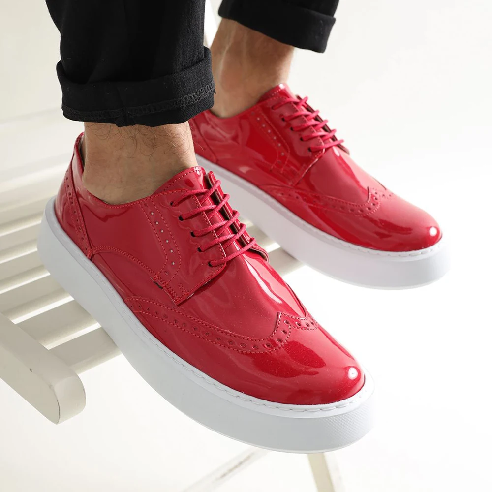 

FOH Store Sneakers for Men RUGAN RED Artificial Leather 2023 Spring Autumn Casual Lace Up Fashion Shoes High Base Sport Comfortable Light Vulcanized Daily Original Canvas Odorless Orthopedic Suits Office Wedding 149