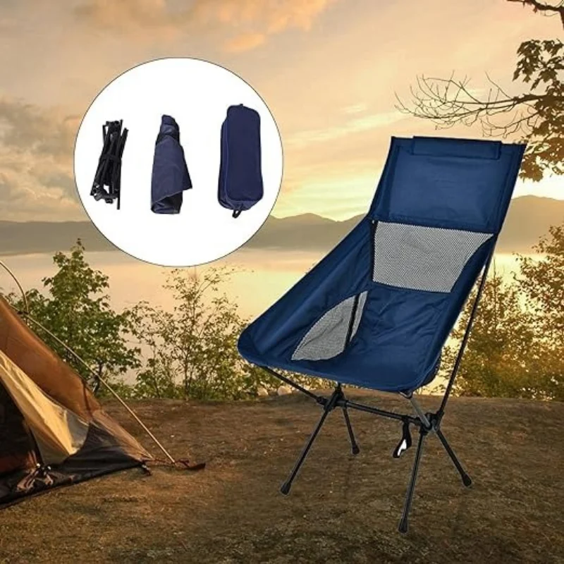 Cadeira Dobrável Portátil Para Camping Pano Oxford Com Saco Para Armazenamento E Acampamento Nas Cores Preto ou Azul