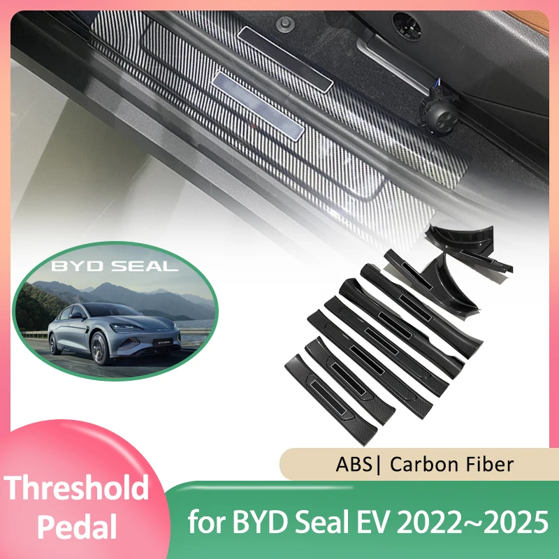 Car Door Sill Scuff Plate for BYD Seal EV 2022~2025 ABS Welcome Pedal Threshold Guards Cover Carbon Fiber Sticker Accessories