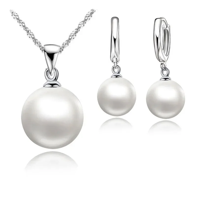 Gładkie damskie zestawy biżuterii ślubnej 925 Sterling Silver kolorowy naszyjnik z pereł kolczyki koła modna biżuteria akcesoria do prezentów — 2