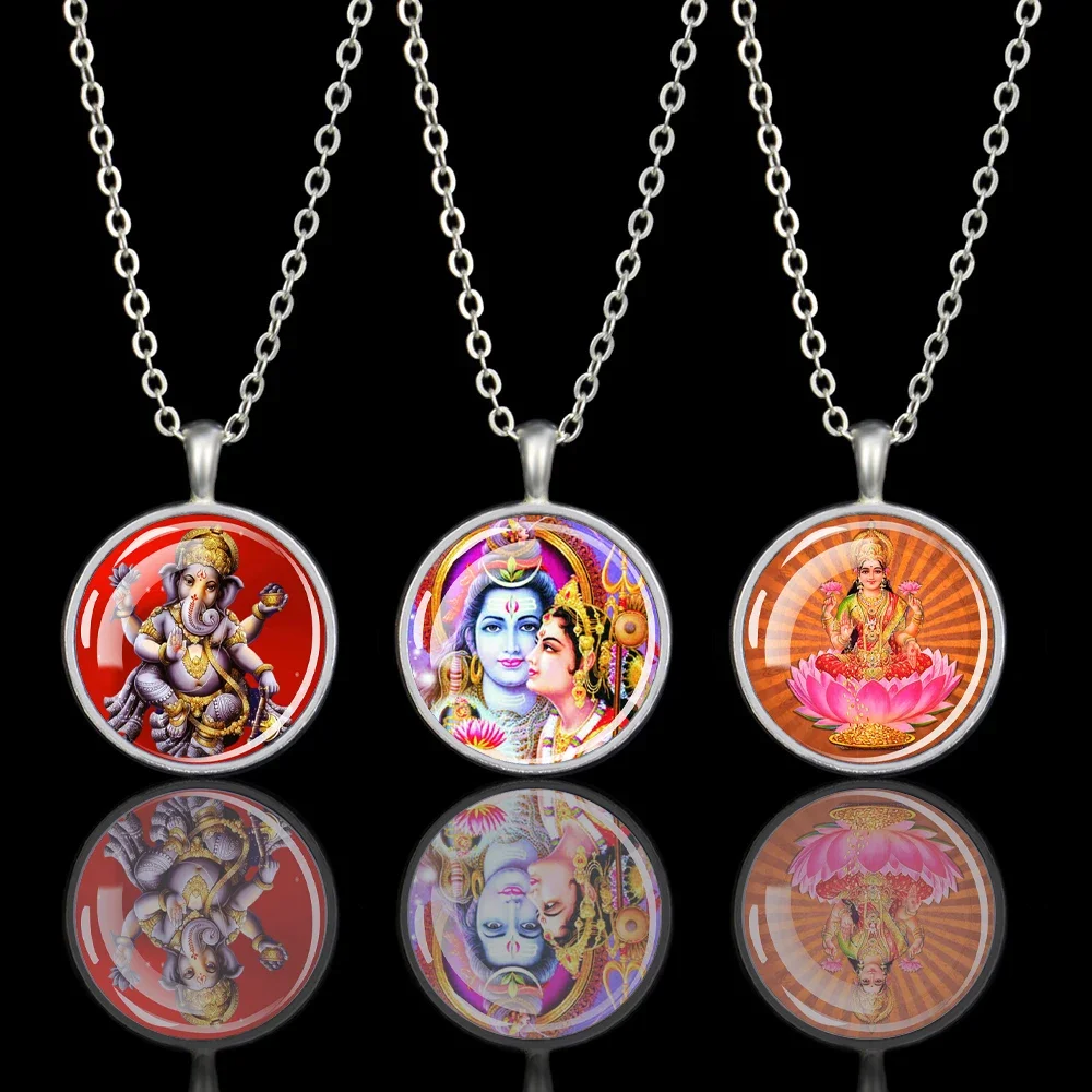 Hinduizm Naszyjnik Ganesha Vishnu Bogini Kashmi Shiva Amulet Bogini Bogactwa Szklana Kopuła Naszyjniki Indyjska Buddyzm Biżuteria — zdjęcie 2