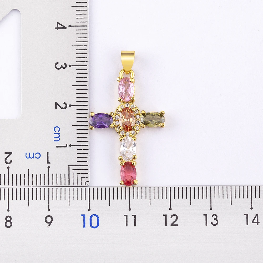 AIBEF Cross Rhinestone Pendant Necklace Copper CZ Religion Colorful Inlay Crystal Jewelry Accessory INS Popular Romantic Gift