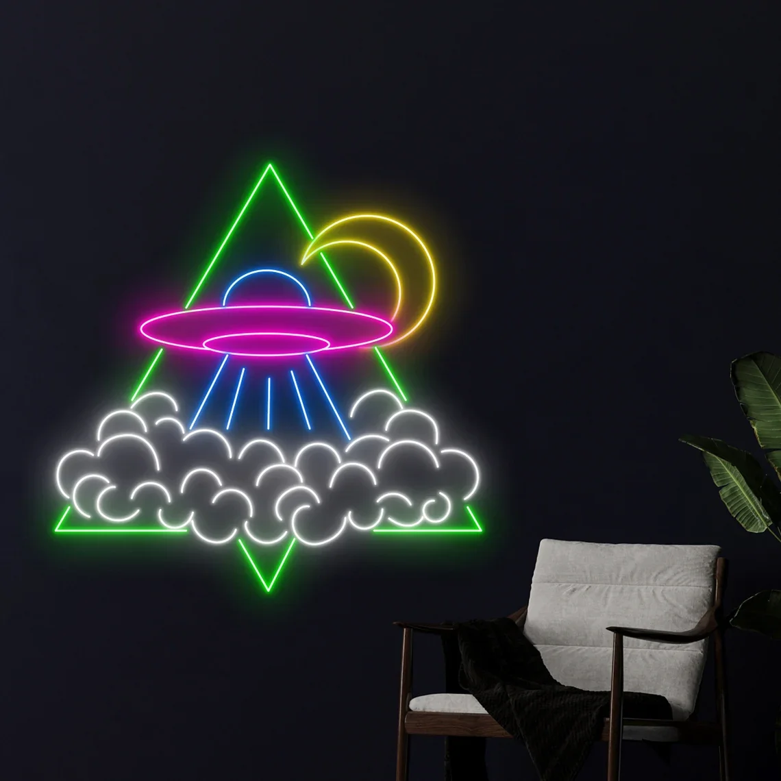 

UFO Neon Sign, Cloud Moon Led Sign, Wall Decor UFO Space Bedroom Neon, for Teens Universal Moon Sign, Home Decor Game Room Bar