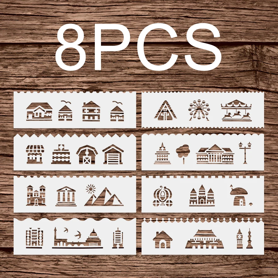 8 قطعة 7.2 بوصة مدينة معلم الحدود Stencil مجموعة قابلة لإعادة الاستخدام دهان داي قالب لمشاريع قماش الحائط الحرفية