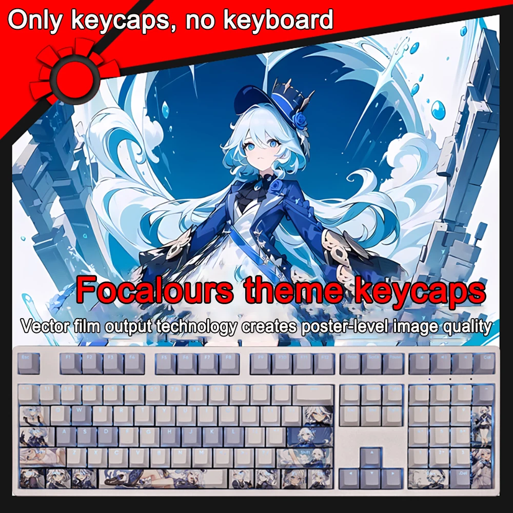 

108 Keys/set Genshin impact Keycaps Focalours The Knave Keycap PBT Dye Subbed Keycaps Anime Gaming Key Caps For ANSI 61 87 104