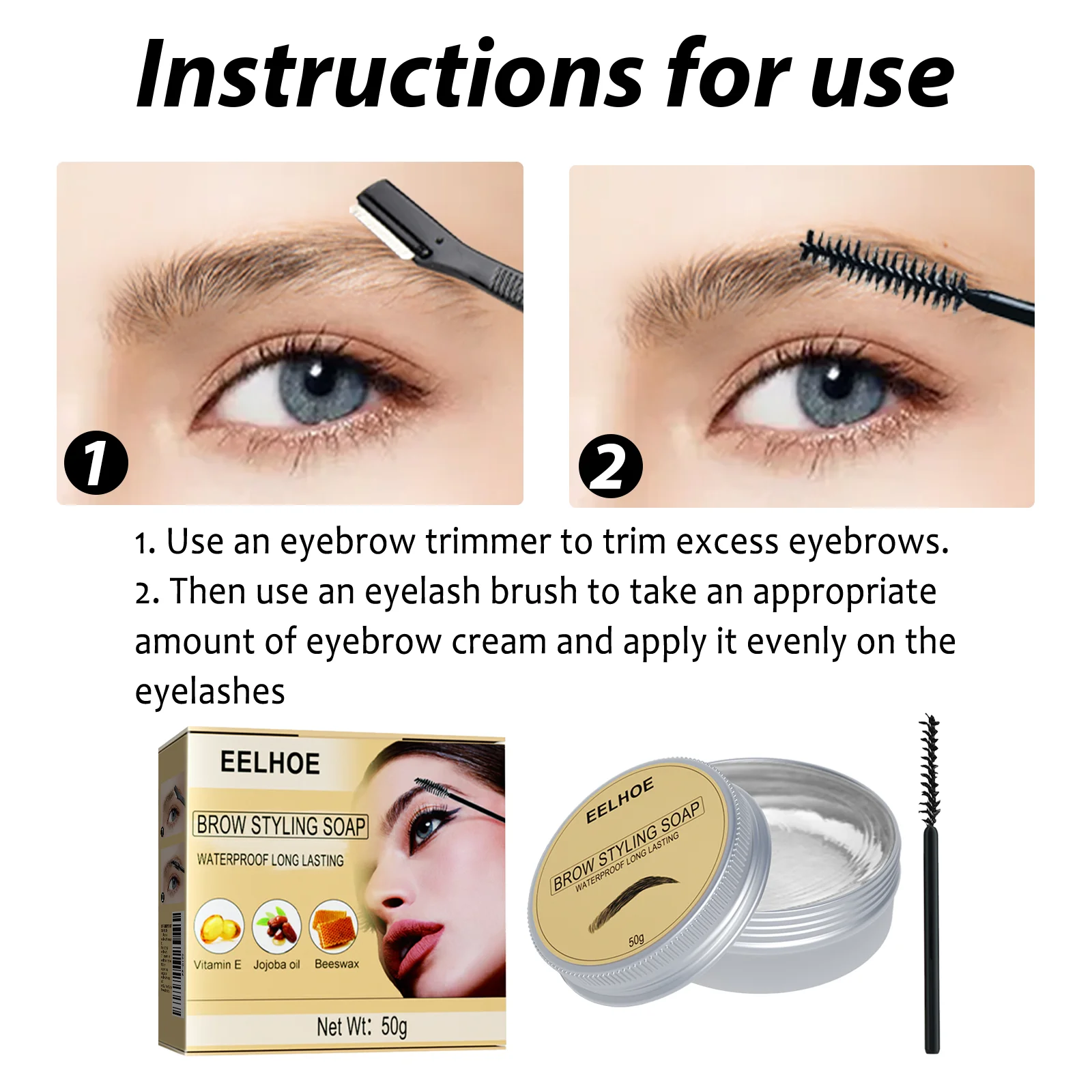Gel para estilo de sobrancelha, cria forma perfeita de sobrancelha, charme natural aprimorado, pasta de estilo de beleza leve e à prova d'água de longa duração