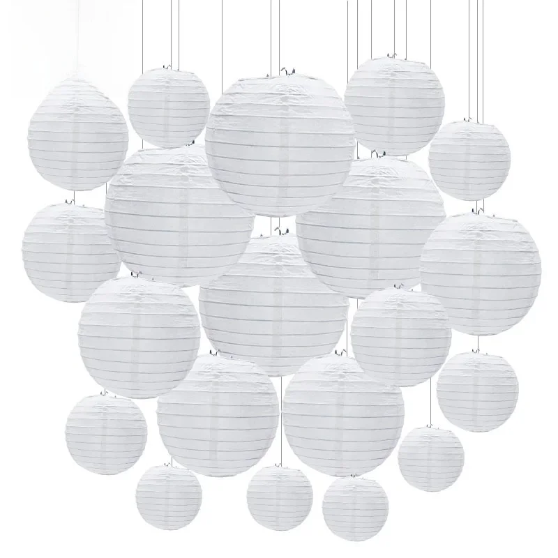 30 stks/set Witte Papieren Lantaarns Chinese Hangende Ronde Lantaarn Lamp voor Bruiloft Verjaardag Verjaardagsfeestje Decoratie Kerstmis - afbeelding 2