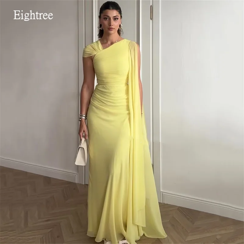 

Eightree Elegant Yellow A-line Prom Gowns Cape Sleeve Formal Party Gown Chiffon Evening Dress vestidos de fiesta