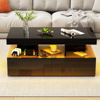 Anajqaqia Rectangular Coffee Table, Modern Living Room Coffee Table, Highlighted Side Table with Storage Space and LED Lighting