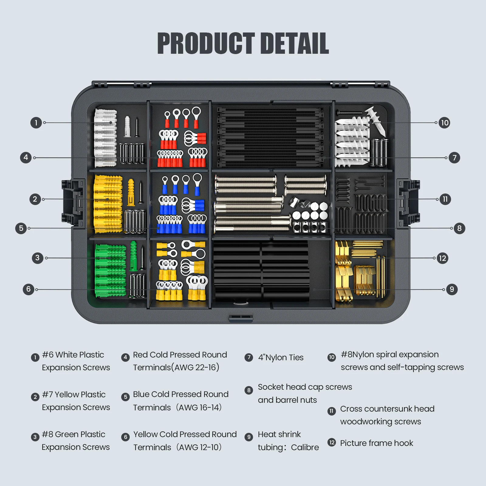 525PCS Mechanics Tools Kit Expansion Screws Cold Pressed Round Terminals Hexagon Socket Head Cap Screws and Barrel