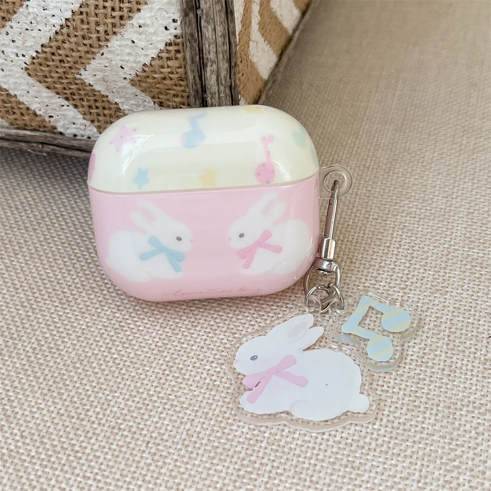 

Korean Cute Rabbit Earphone Case for Apple Airpods Pro3 Pro2 Cover with Charm for Airpods 4 3 2 Headphone Case Shockproof Cover