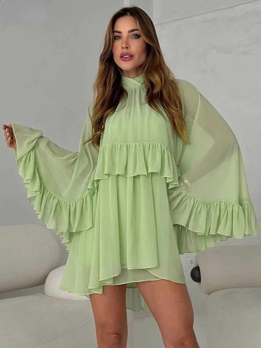 Clacive Fashion Luźne białe 2-częściowe zestawy Strój damski 2025 Elegancka sukienka bez rękawów z długim rękawem Zestaw sukienek z falbaną — zdjęcie 2