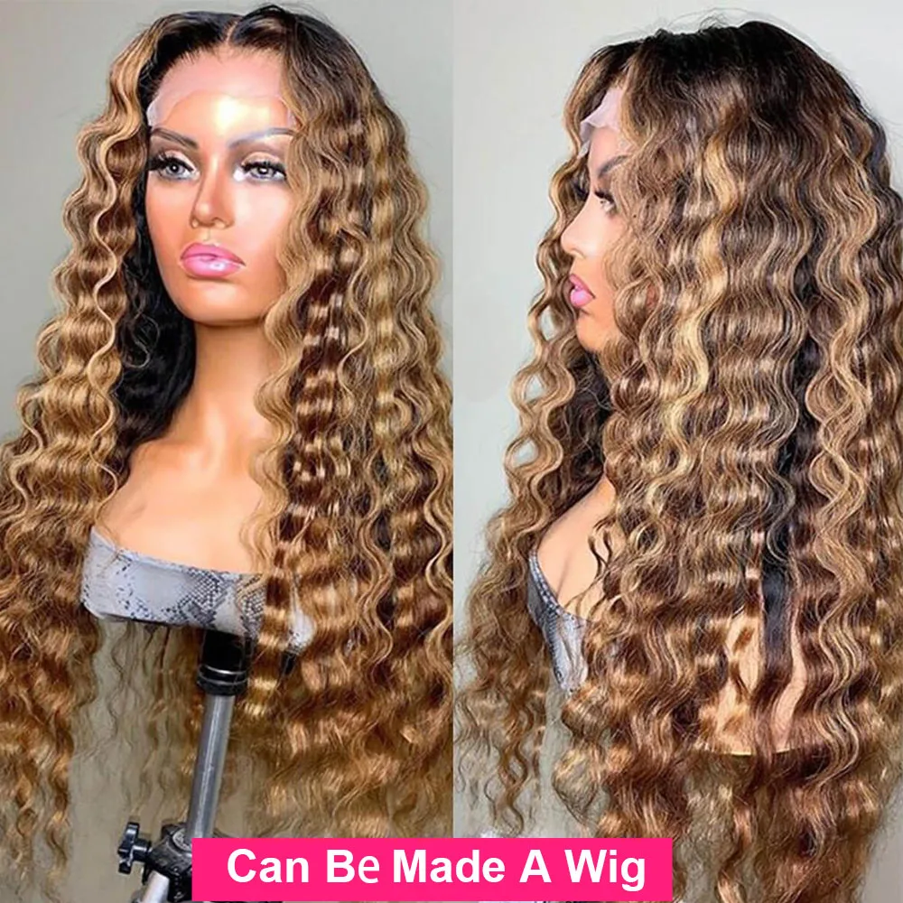 Highlight Loose Deep Wave Bundles with Closure Brown Human Hair Bundles with Closure Ombre Honey Blonde Bundles with Closure