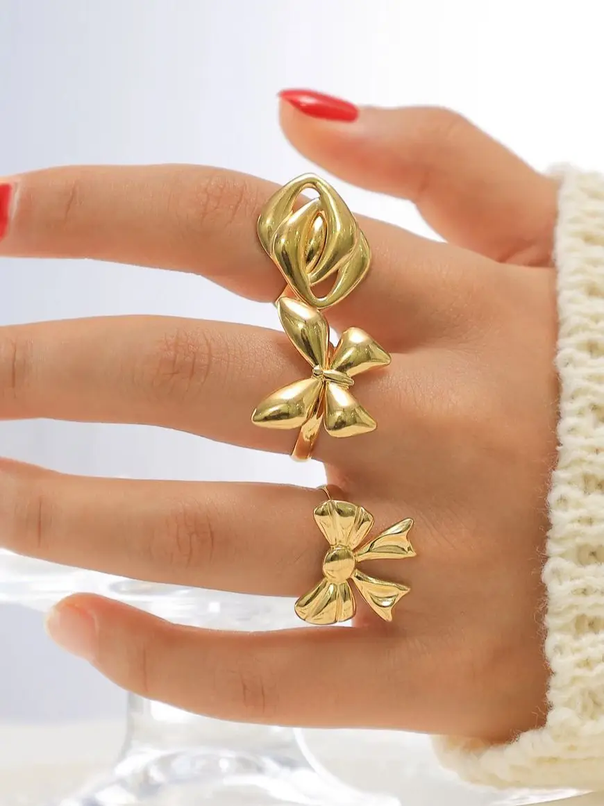 

Women's gold bow ring stainless steel 18k gold-plated fashion open finger jewelry ring cute and beautiful jewelry wedding gift