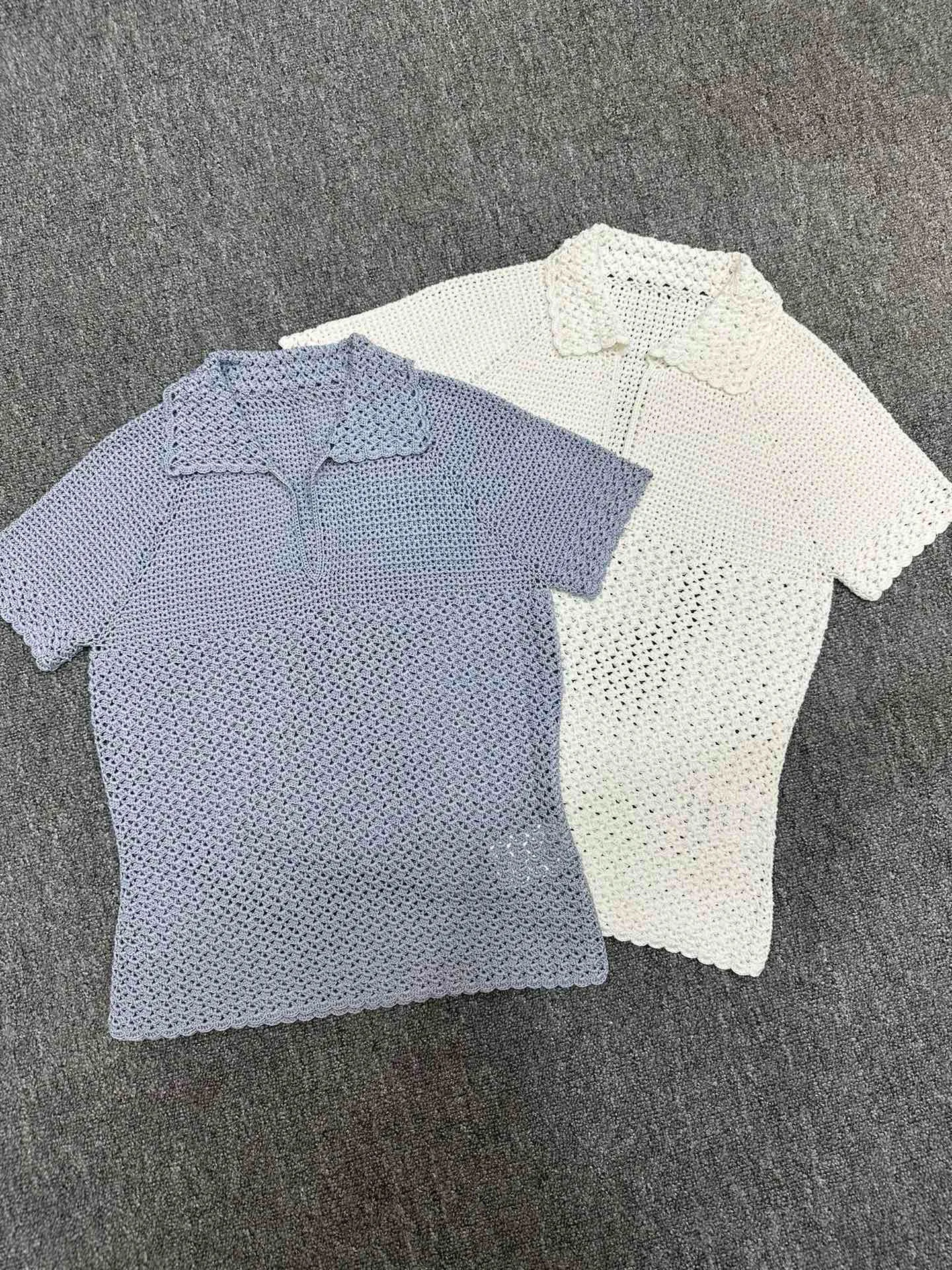 Classic 100% mulberry silk crocheted short sleeve pullover