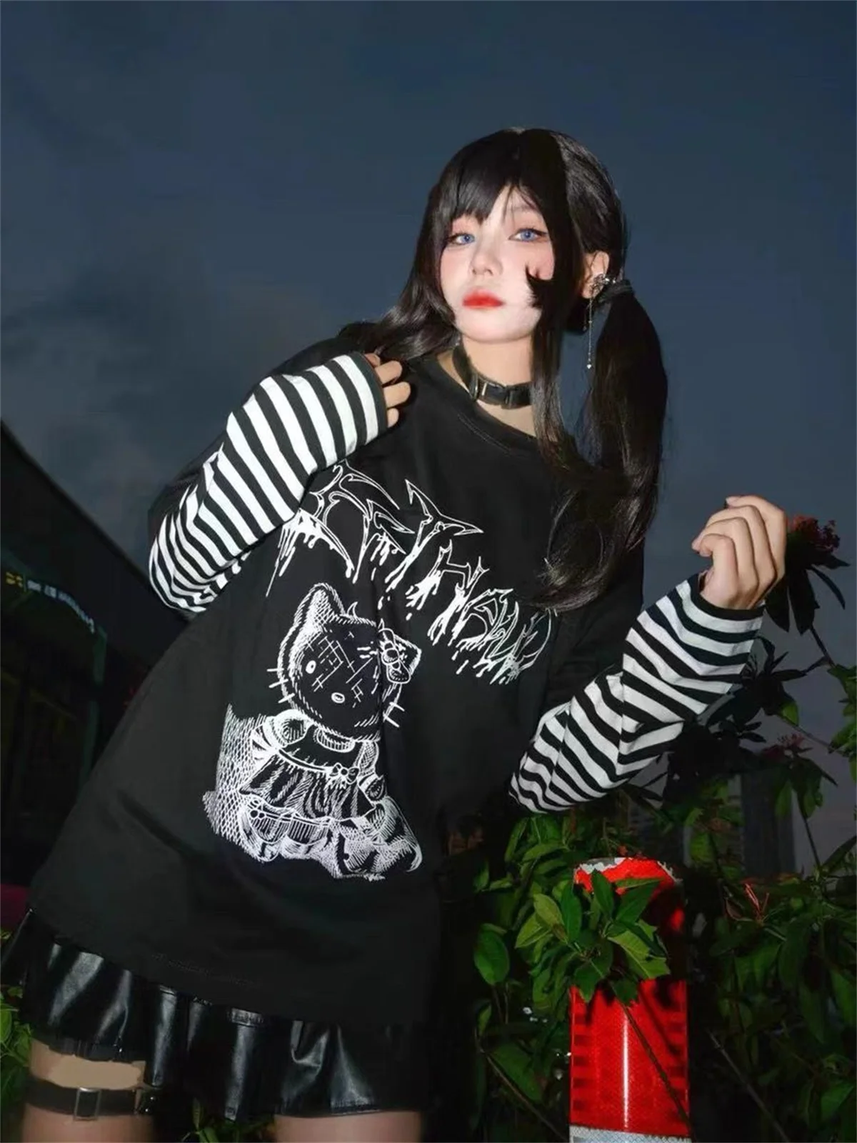 

Y2k Sweet and Cool Anime 3D Printed Top Cute Soft Girl Long Sleeve Quick Drying Fake Two Piece Cartoon Ins T-shirt Women