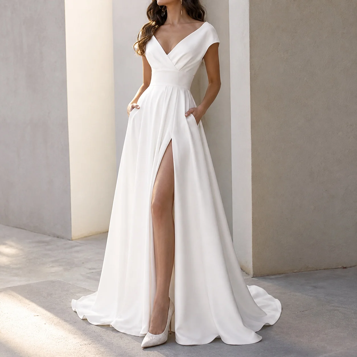 Spring Elegant Wrap V Neck Sleeveless Long Bodycon Solid Asymmetrical Dress for Wedding Guest Party Prom Wedding Party 2026