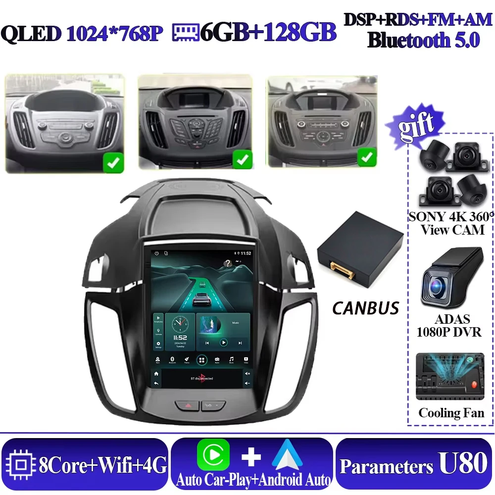 Android 16 autoradio voor Ford Kuga 2 Escape 3 2012-2019 Android 13 autoradio draadloze CarPlay 2 Din GPS navigatie Bluetooth