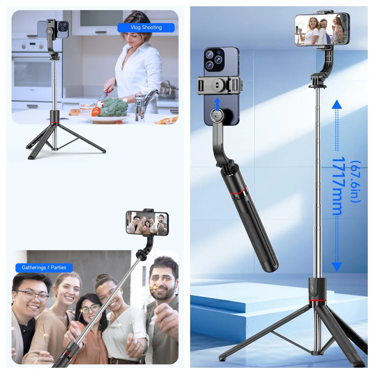 FANGTUOSI 2025 مثبت Selfie عصا ترايبود قابلة للتمديد مع الضوء واللاسلكية بلوتوث عن بعد حامل محمول جبل للهاتف