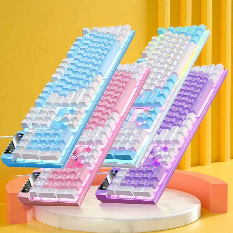 Gaming-Tastatur mit 104-Tasten, kabelgebundene Tastatur, farblich abgestimmt, Hintergrundbeleuchtung, mechanisches Gefühl, Computer-E-Sport-Peripheriegeräte für Desktop-Laptops