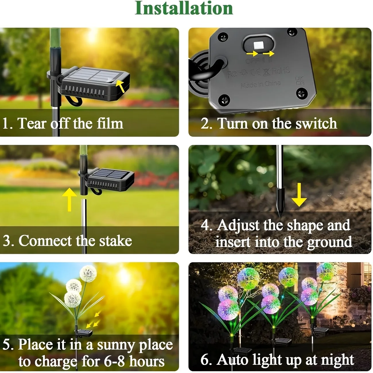 4PC 3 Head Solar LED Dandelion Outdoor Ground Mounted Light, Suitable for Courtyard, Garden, and Landscape Decoration image 5