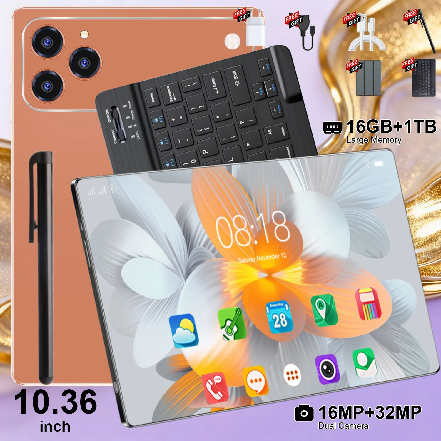 Tableta de 10,36 pulgadas, Android 5G, 16 GB de RAM, 1 TB de ROM, 10 núcleos, Android 13.0, doble tarjeta SIM, cámara de 16 MP, 32 MP
