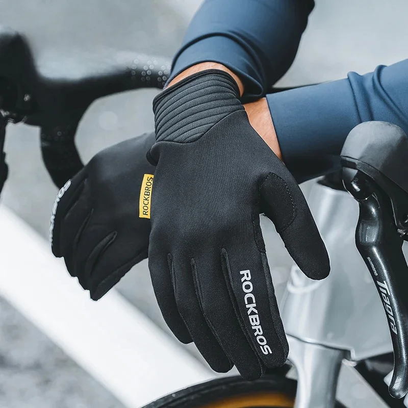 ROCKBROS Rękawiczki rowerowe MTB Rower szosowy Rękawiczki antypoślizgowe Ekran dotykowy Zimowy ocieplacz z polaru Wiatroszczelne rękawiczki Pełny palec — zdjęcie 2