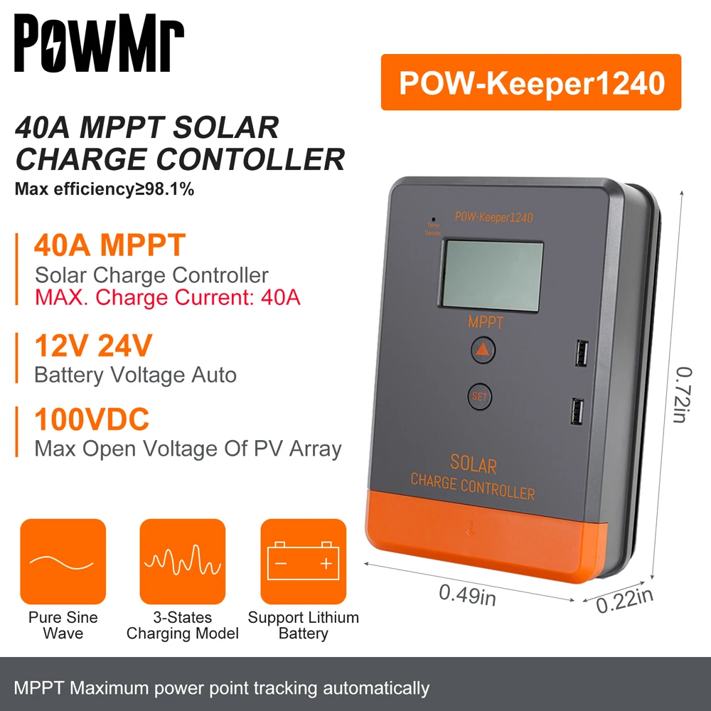 وحدة تحكم شاحن الطاقة الشمسية Powermr-MPPT ، 100A ، 80A ، 60A ، 40A ، 30A ، 30A ، 20A ، LCD ، تعمل مع 12 فولت ، 24 فولت ، 36 فولت ، 48 فولت ، لوحة شمسية لبطارية الرصاص الحمضية