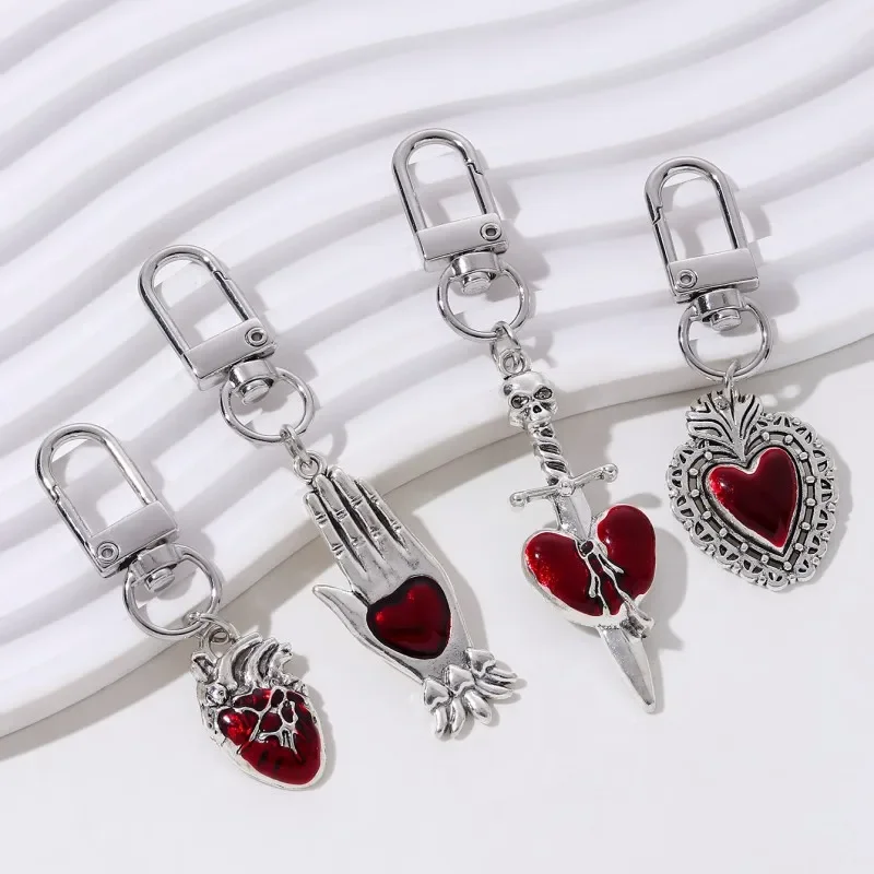 1szt Valentine's Day Red Love Palm Heart Keychain New Sweet Cool Gothic Style Halloween Car Bag Pendant For Making Handmade DIY — zdjęcie 2