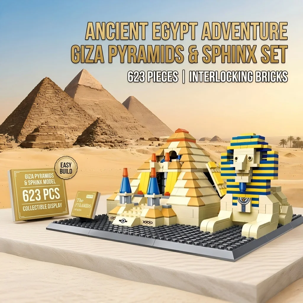 

Great Pyramid of Giza, MOC 623 Pieces, DIY Egypt Landmark Model Bricks, Collectible Decor, Gift for All Ages