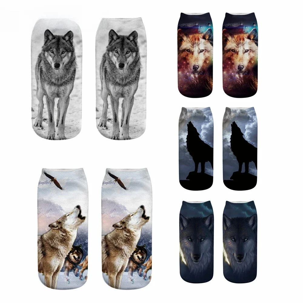 Seria Wild Wolf unisex Sox damskie śmieszne kreskówki zwierzęce śliczne skarpetki z nadrukiem 3D gorąca moda Punk Gothic Club Sokken — zdjęcie 2